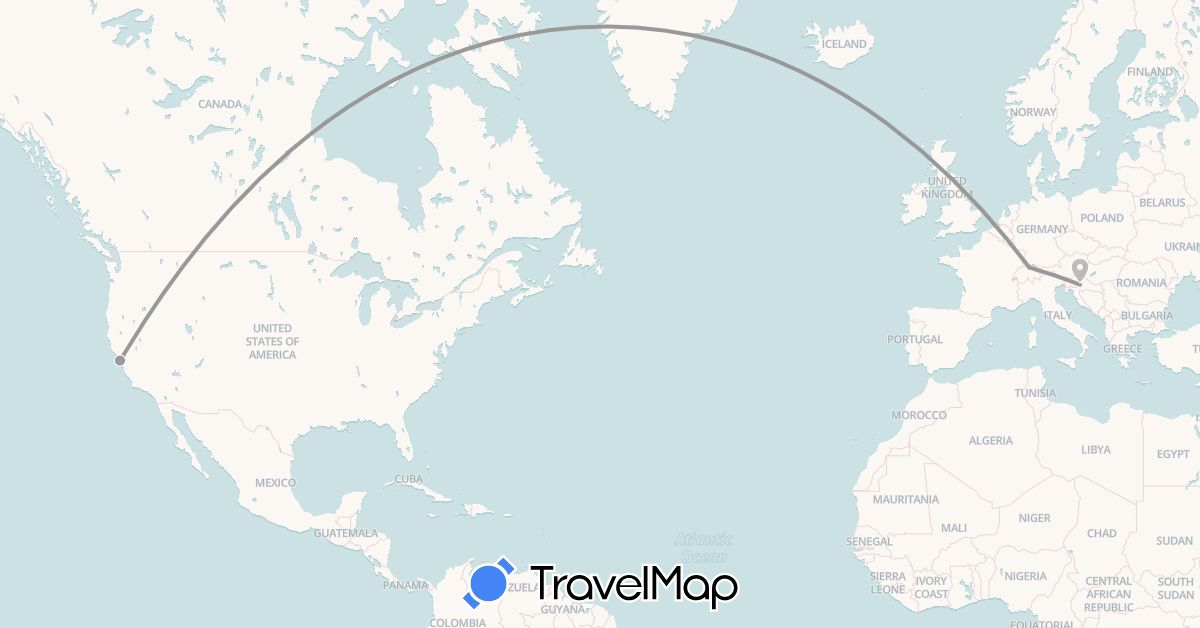TravelMap itinerary: driving, plane in Switzerland, Croatia, United States (Europe, North America)